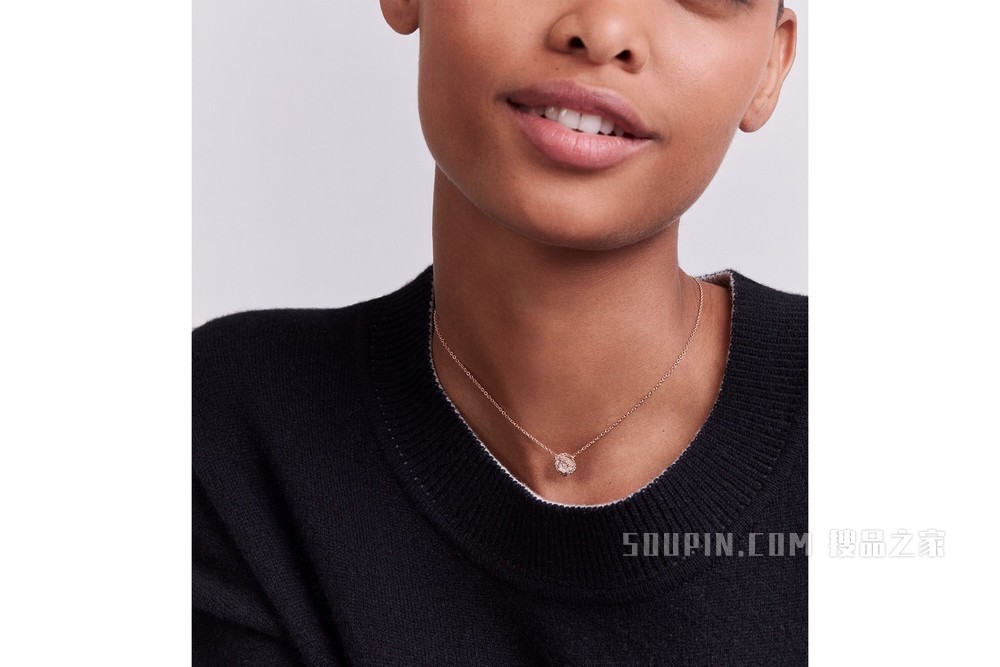 小号 Rose Dior Couture 项链 玫瑰色 18K 金和钻石装饰