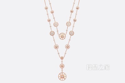 Rose des Vents 长款项链 玫瑰色 18K 金、钻石和珍珠母贝装饰