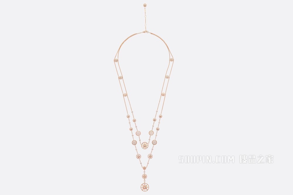 Rose des Vents 长款项链 玫瑰色 18K 金、钻石和珍珠母贝装饰
