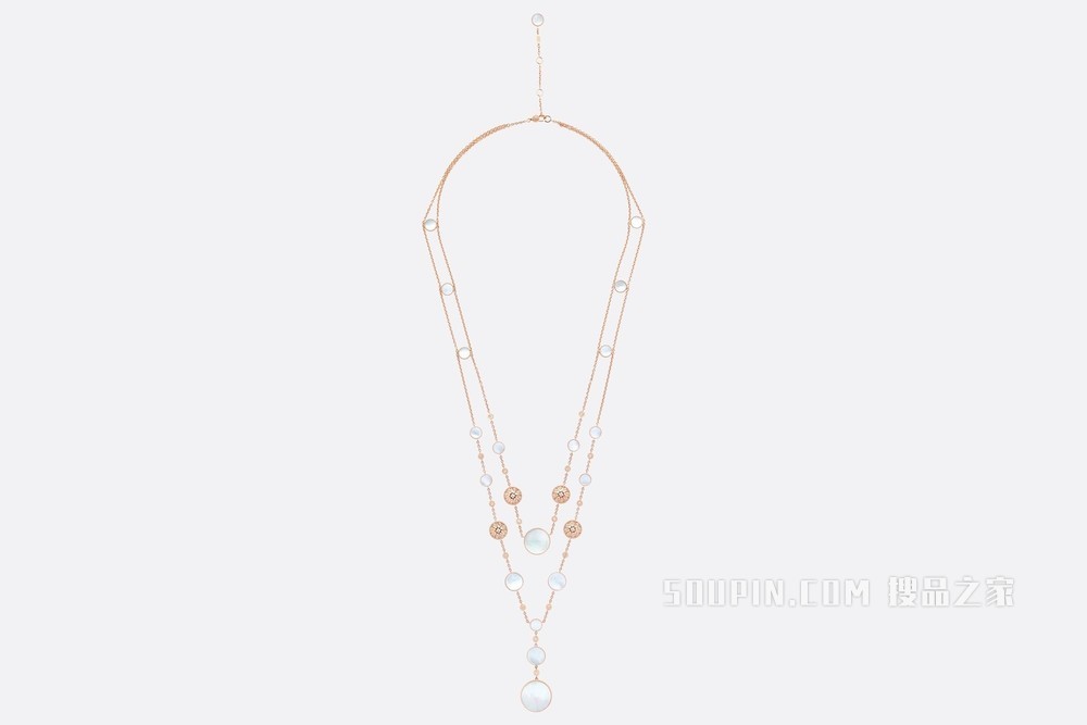 Rose des Vents 长款项链 玫瑰色 18K 金、钻石和珍珠母贝装饰