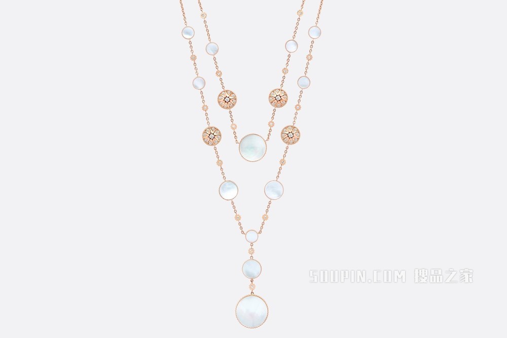 Rose des Vents 长款项链 玫瑰色 18K 金、钻石和珍珠母贝装饰