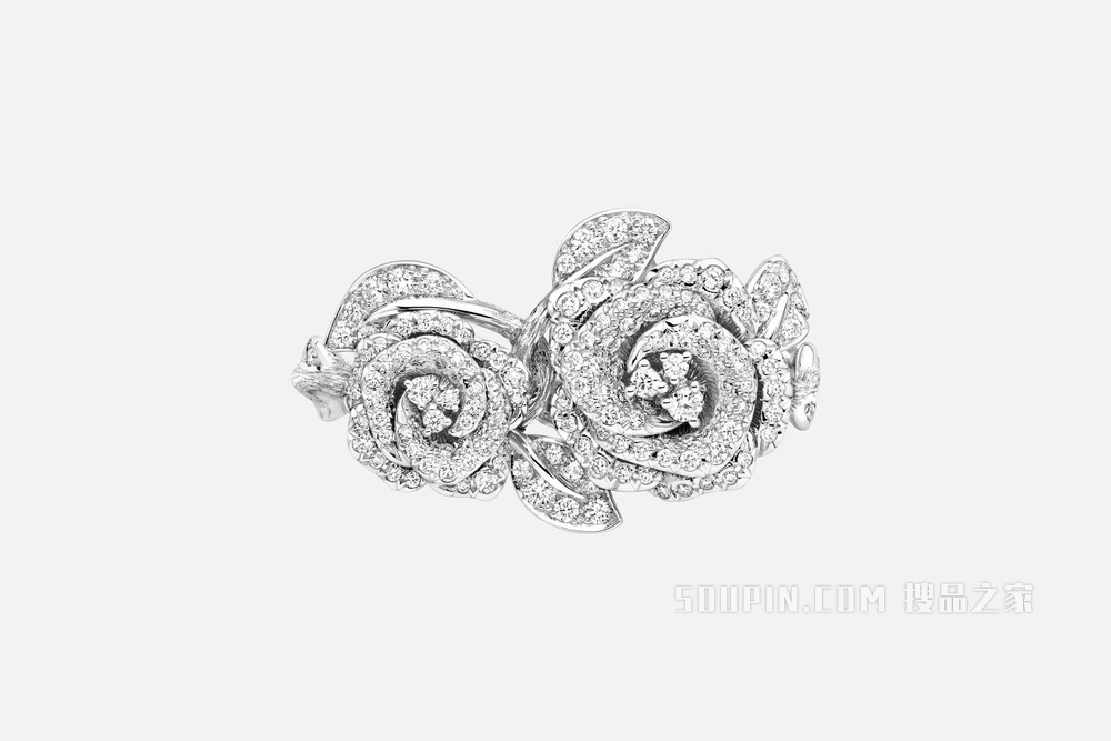 大号 Rose Dior Bagatelle 戒指 白色 18K 金和钻石装饰