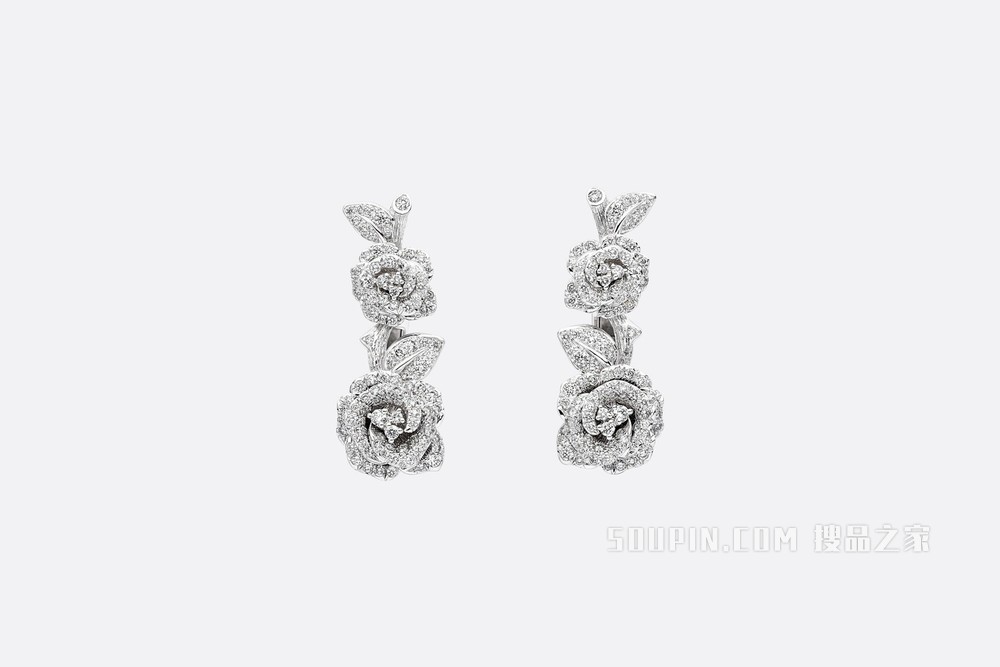 大号 Rose Dior Bagatelle 耳环 白色 18K 金和钻石装饰