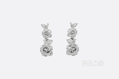 大号 Rose Dior Bagatelle 耳环 白色 18K 金和钻石装饰