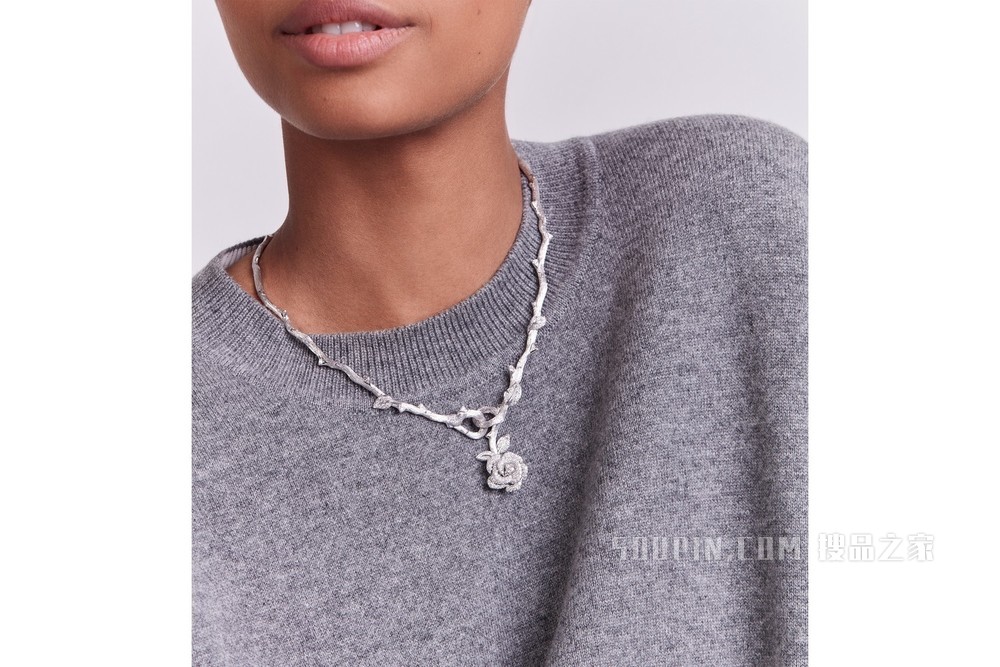 Rose Dior Bagatelle 项链 白色 18K 金和钻石装饰
