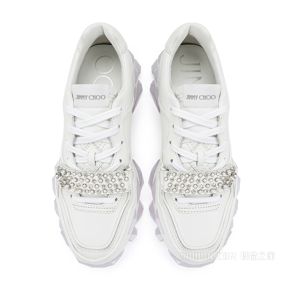 DIAMOND X STRAP/F 水晶珍珠饰带白色小牛皮低帮运动鞋