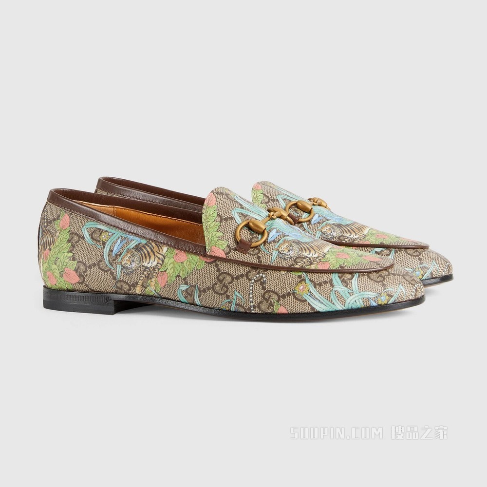 2022中国新年系列Gucci Jordaan系列女士乐福鞋 米色和乌木色GG Supreme帆布