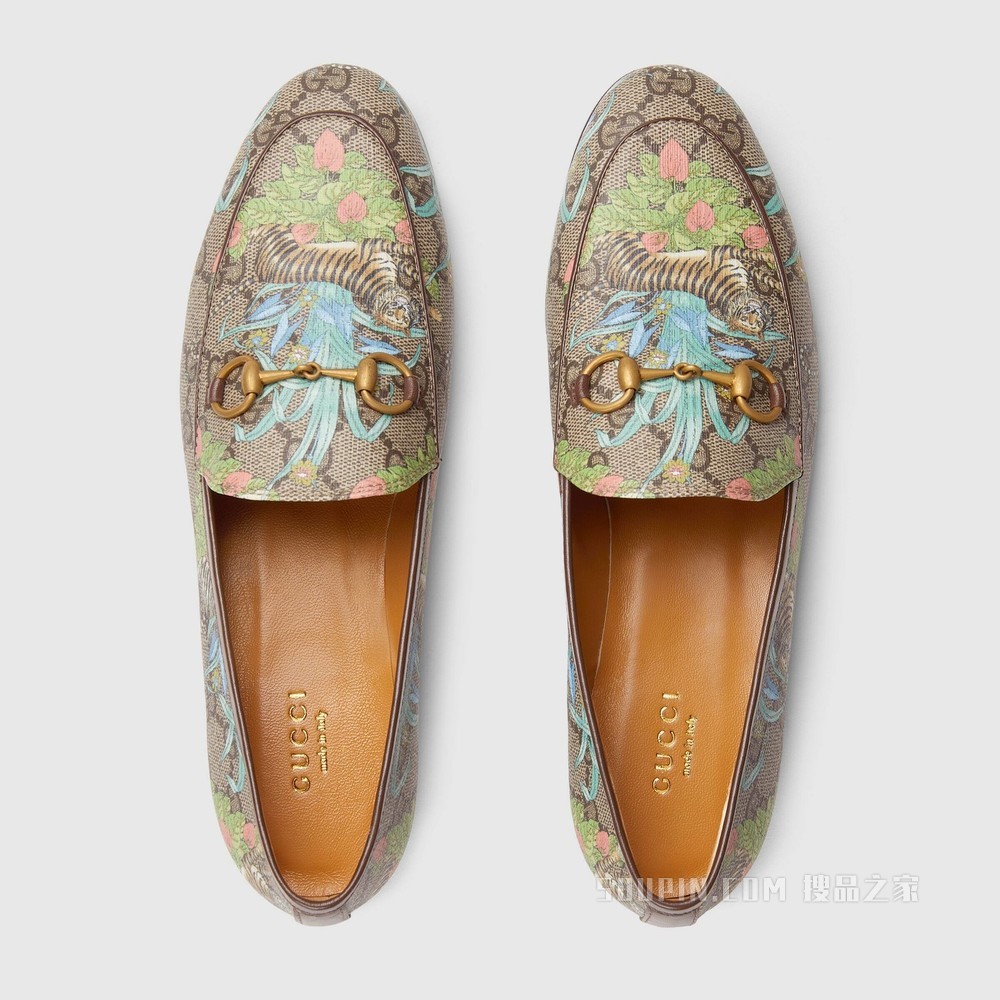 2022中国新年系列Gucci Jordaan系列女士乐福鞋 米色和乌木色GG Supreme帆布