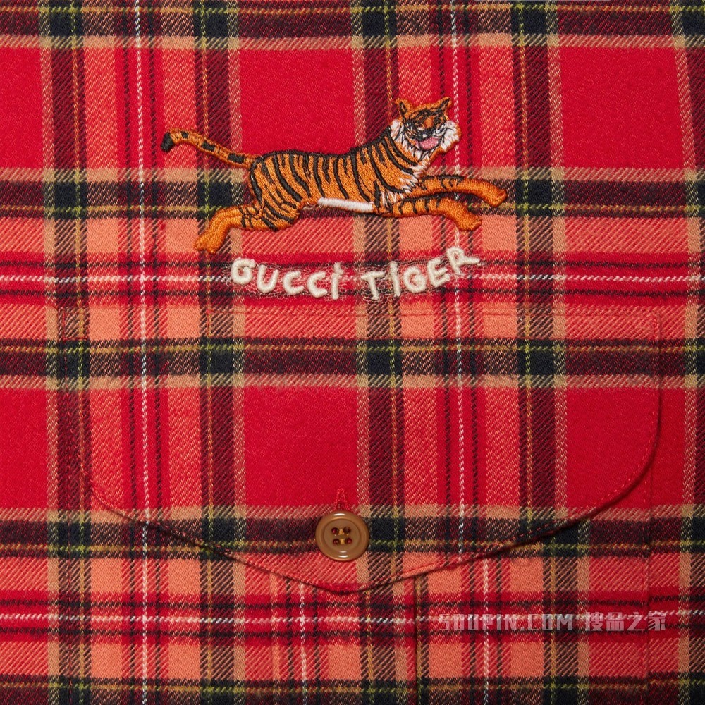 2022中国新年系列格纹棉布衬衫 红色和驼色