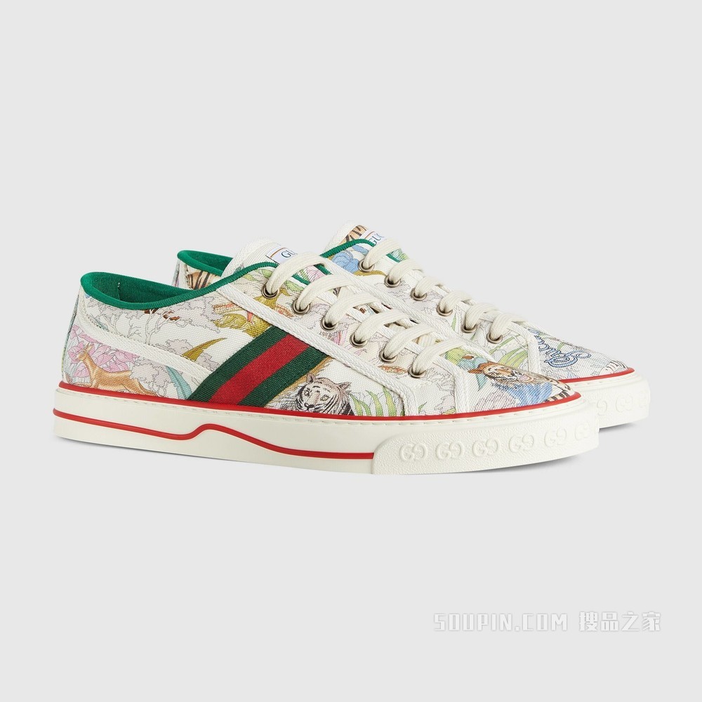 2022中国新年系列Gucci Tennis 1977系列男士运动鞋 象牙白色帆布