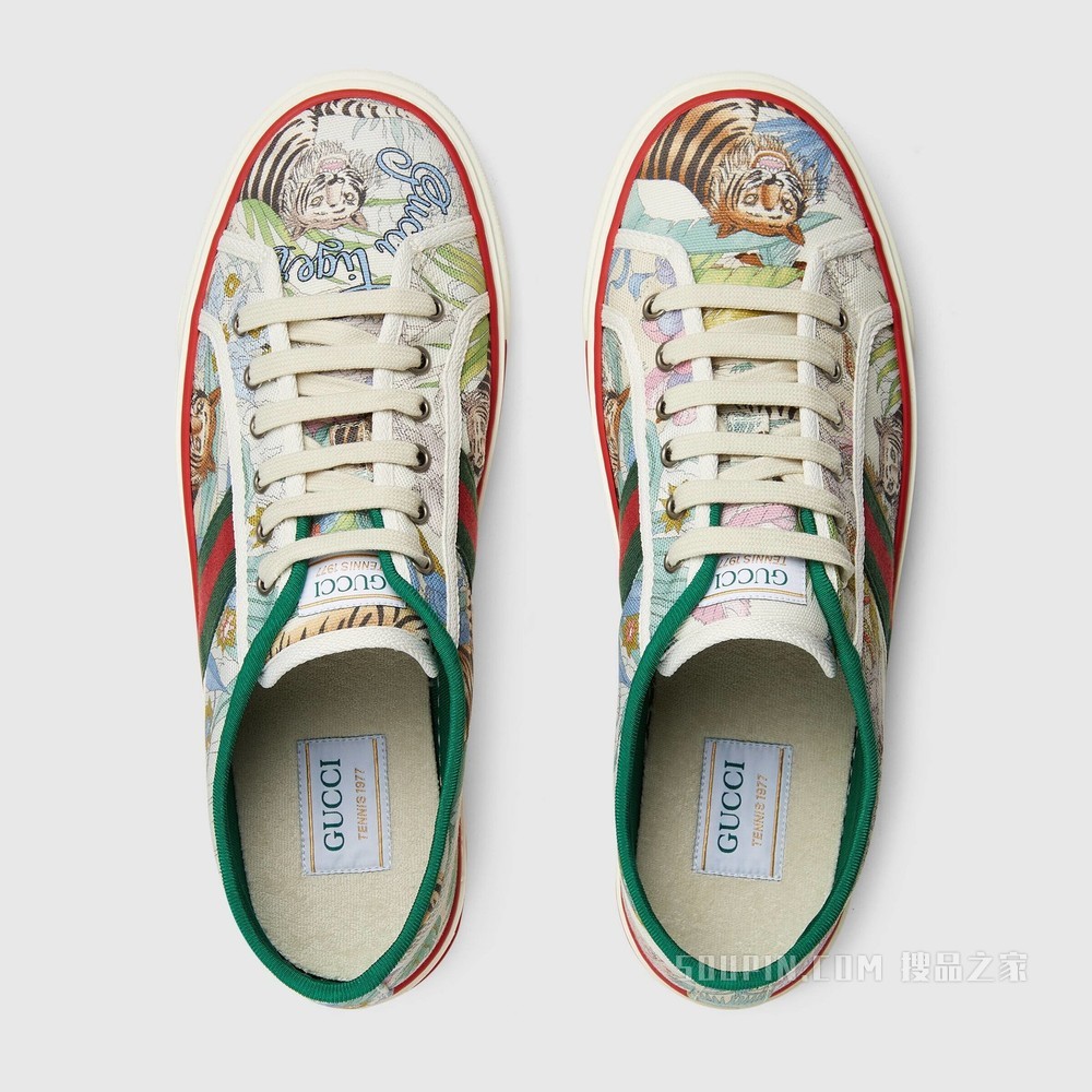 2022中国新年系列Gucci Tennis 1977系列男士运动鞋 象牙白色帆布