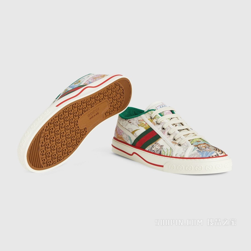 2022中国新年系列Gucci Tennis 1977系列男士运动鞋 象牙白色帆布