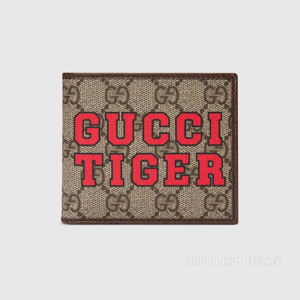 2022中国新年系列饰“Gucci Tiger”印花钱包 米色和乌木色GG Supreme帆布