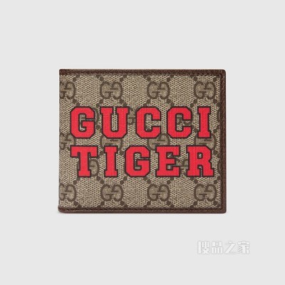 2022中国新年系列饰“Gucci Tiger”印花钱包 米色和乌木色GG Supreme帆布