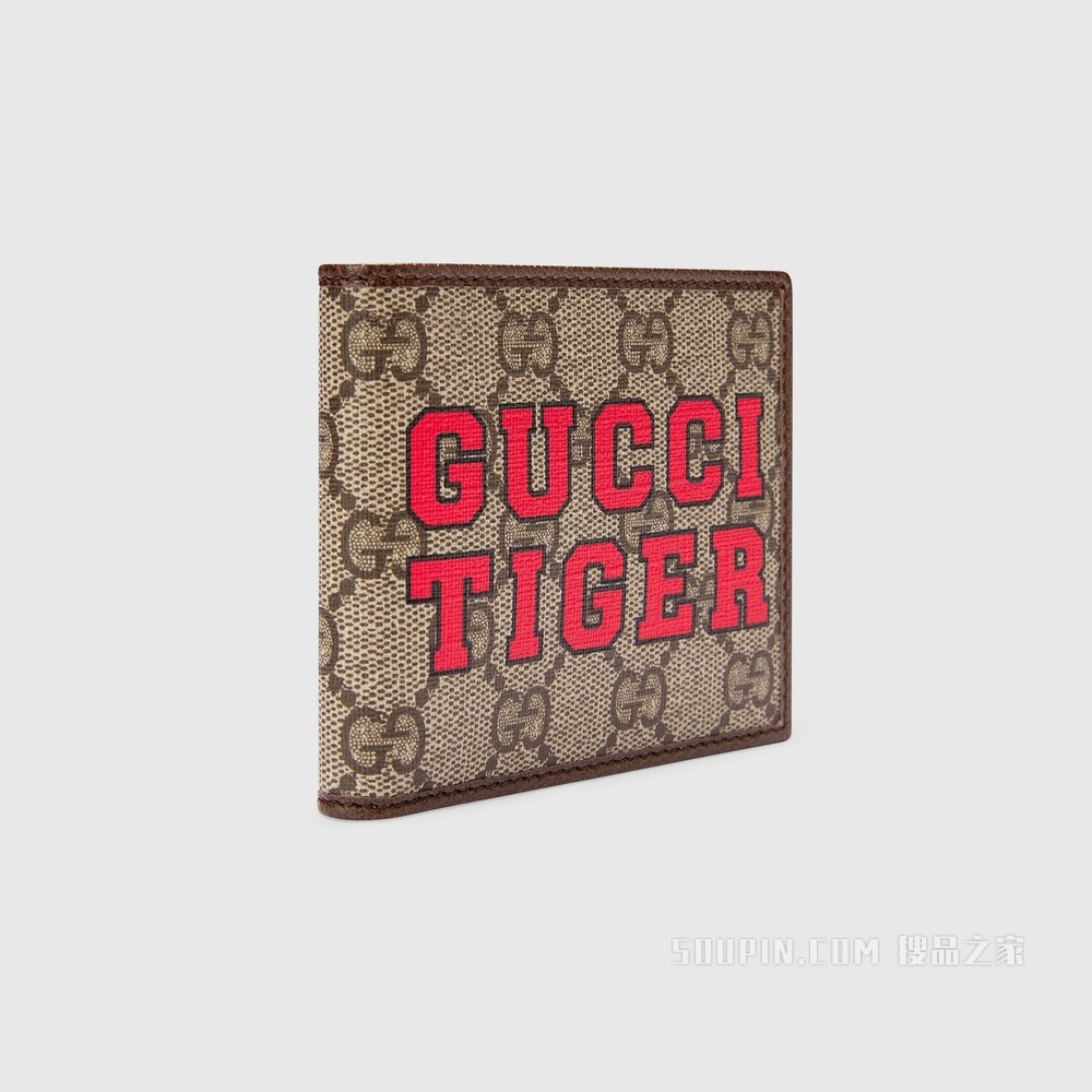 2022中国新年系列饰“Gucci Tiger”印花钱包 米色和乌木色GG Supreme帆布