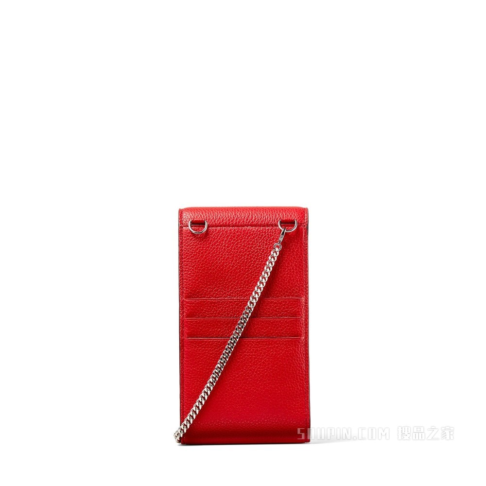 MADELINE PHONE CASE 正红色软粒纹小牛皮水晶扣手机包