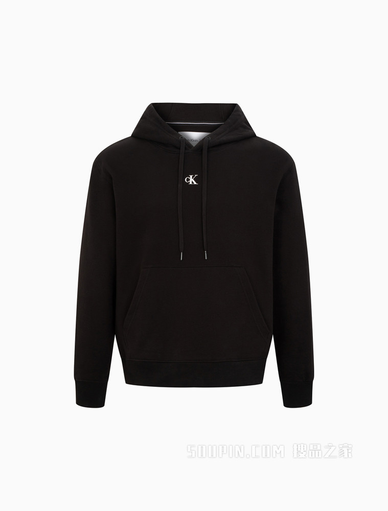 Calvin Klein 男士棉质抽绳连帽交叠LOGO卫衣J319705