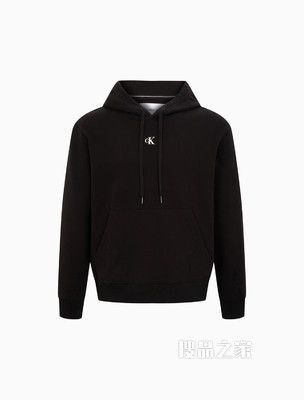 Calvin Klein 男士棉质抽绳连帽交叠LOGO卫衣J319705