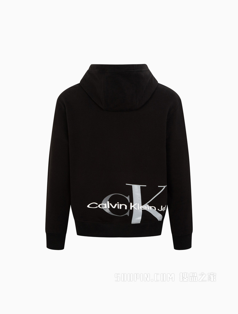 Calvin Klein 男士棉质抽绳连帽交叠LOGO卫衣J319705