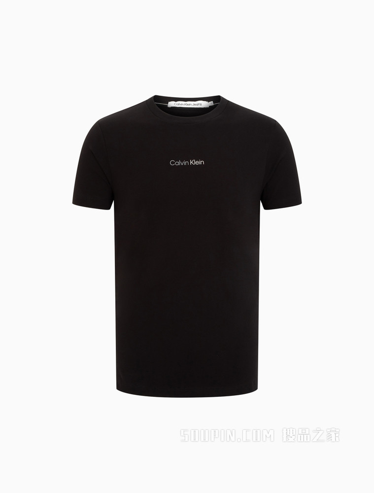 Calvin Klein 男士休闲圆领胶质LOGO舒适打底短袖T恤J319782