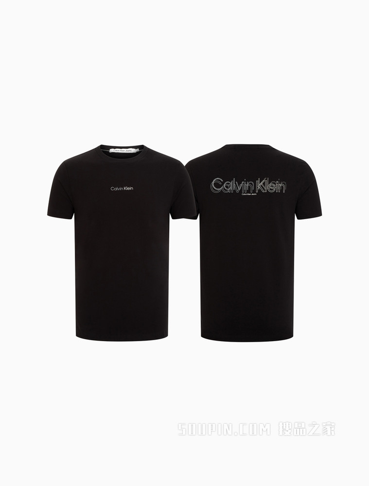 Calvin Klein 男士休闲圆领胶质LOGO舒适打底短袖T恤J319782