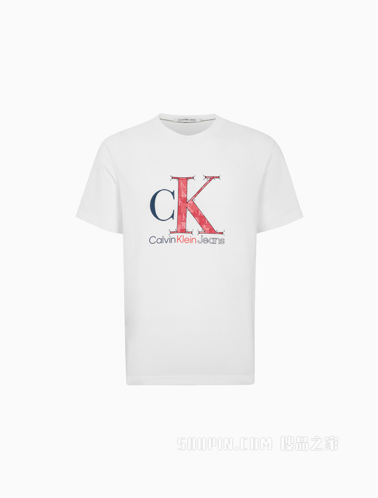 【情人节系列】Calvin Klein 男士纯棉爱心刺绣印花短袖T恤J320567