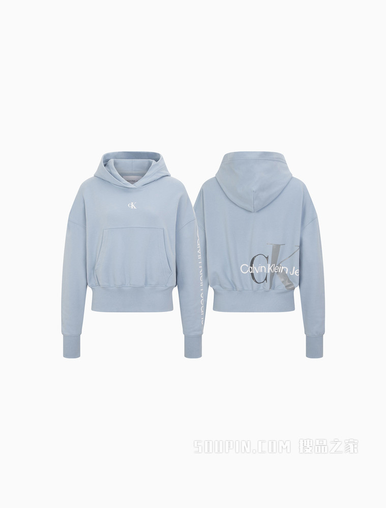 Calvin Klein 女士棉质连帽交叠LOGO短款卫衣J217738