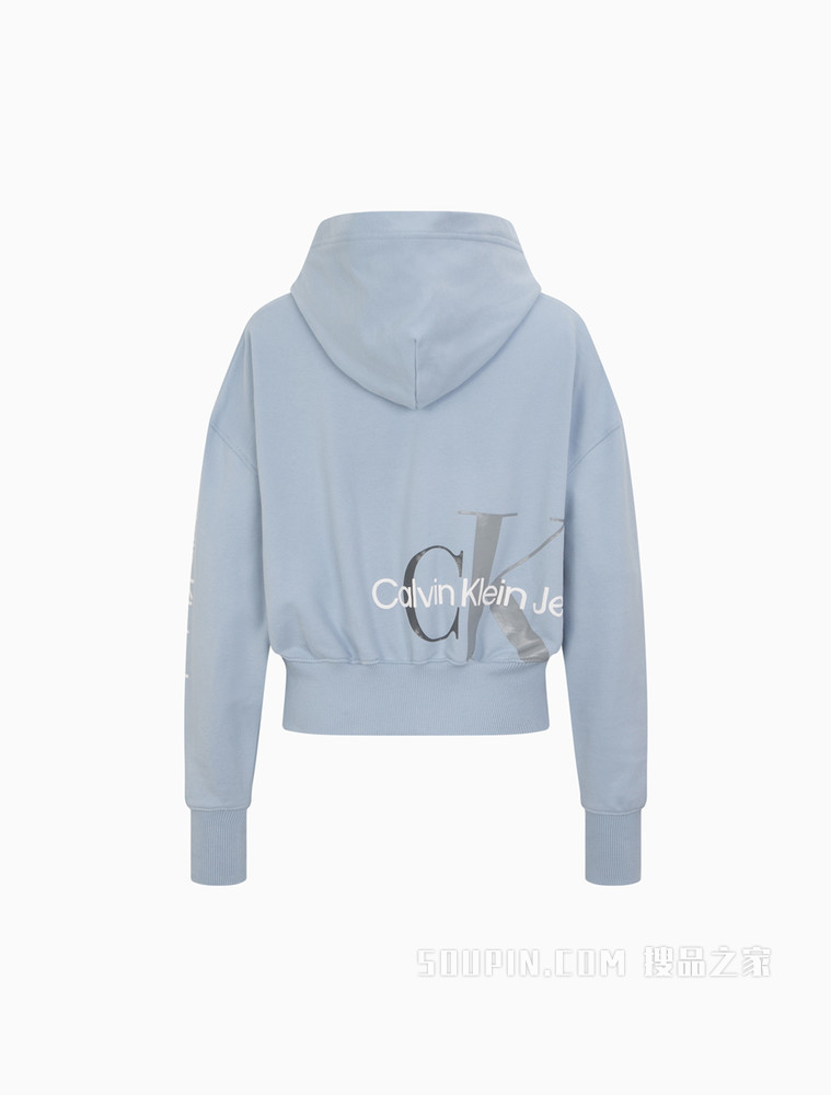 Calvin Klein 女士棉质连帽交叠LOGO短款卫衣J217738