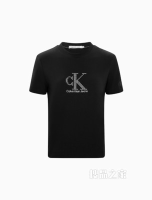 Calvin Klein 女士纯棉圆领亮钻胶质LOGO舒适短袖T恤J217796