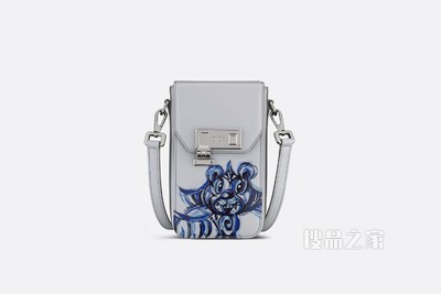 DIOR AND KENNY SCHARF 竖版手拿包 灰色光滑牛皮革老虎印花