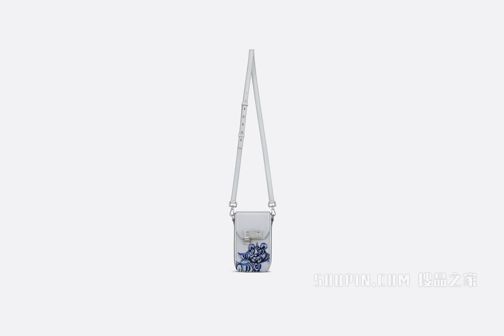 DIOR AND KENNY SCHARF 竖版手拿包 灰色光滑牛皮革老虎印花