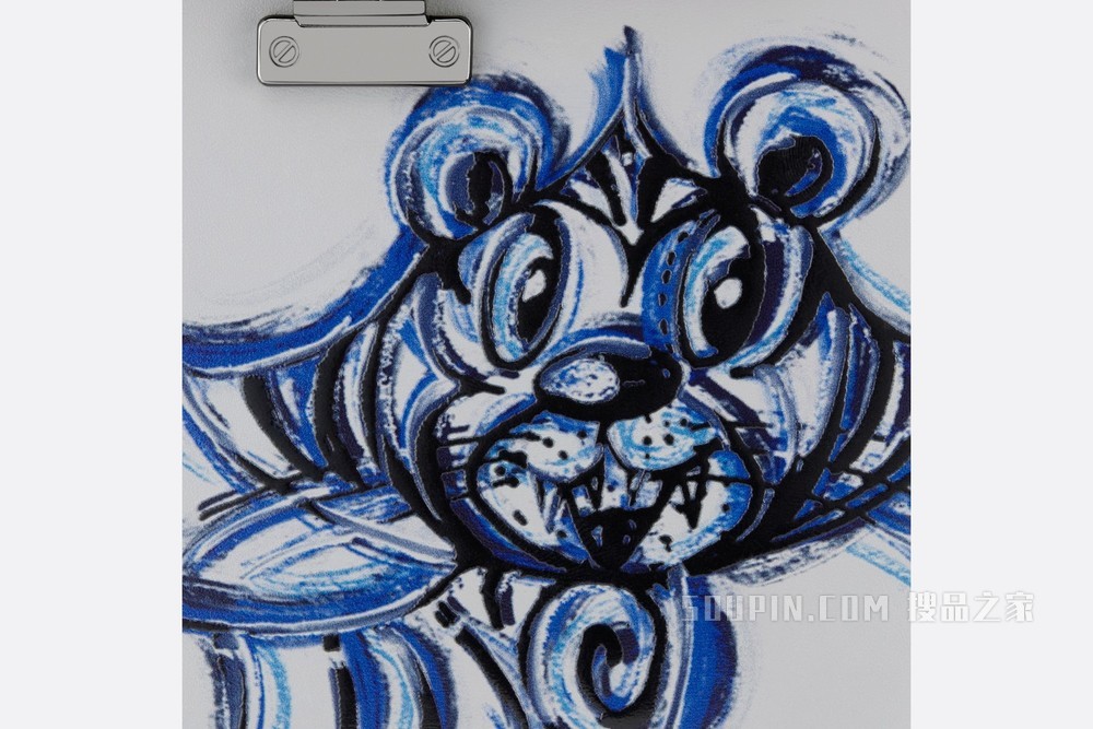 DIOR AND KENNY SCHARF 竖版手拿包 灰色光滑牛皮革老虎印花