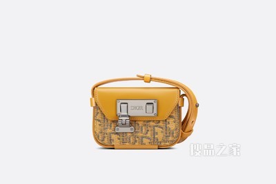 Nano 手拿包 金色 Oblique 印花面料和光滑牛皮革