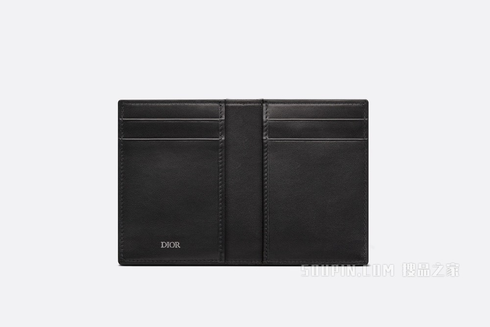 双折卡夹 黑色粒面牛皮革“CD Icon”标志