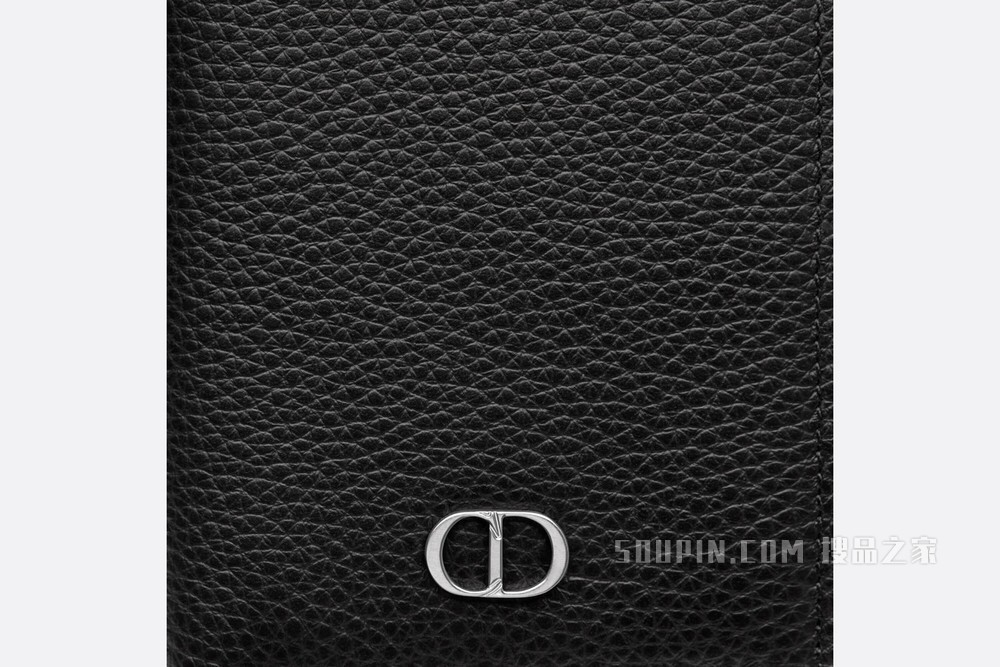 双折卡夹 黑色粒面牛皮革“CD Icon”标志