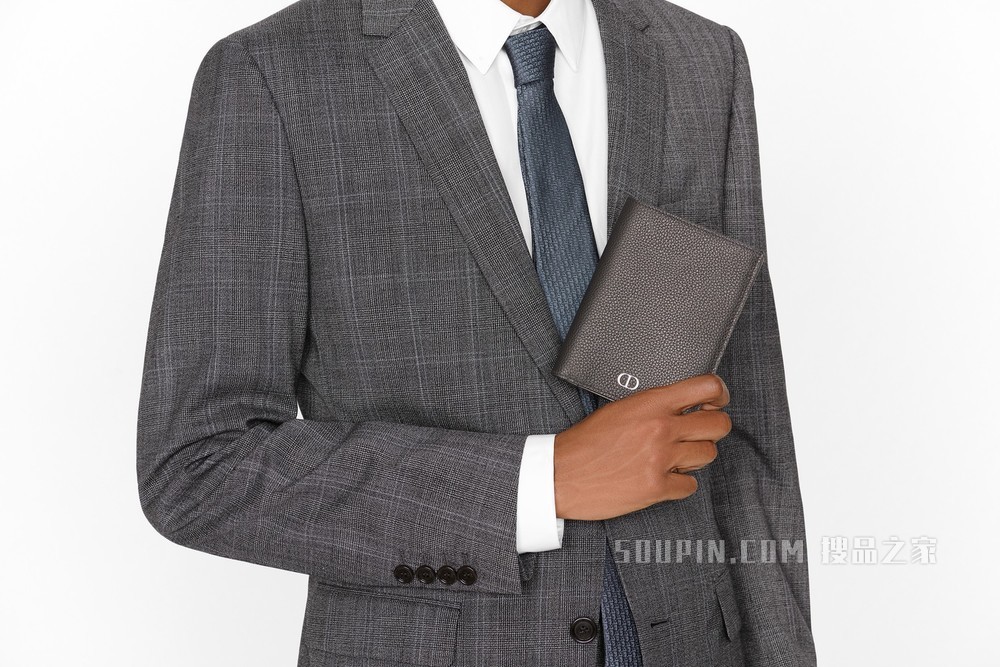 双折卡夹 黑色粒面牛皮革“CD Icon”标志