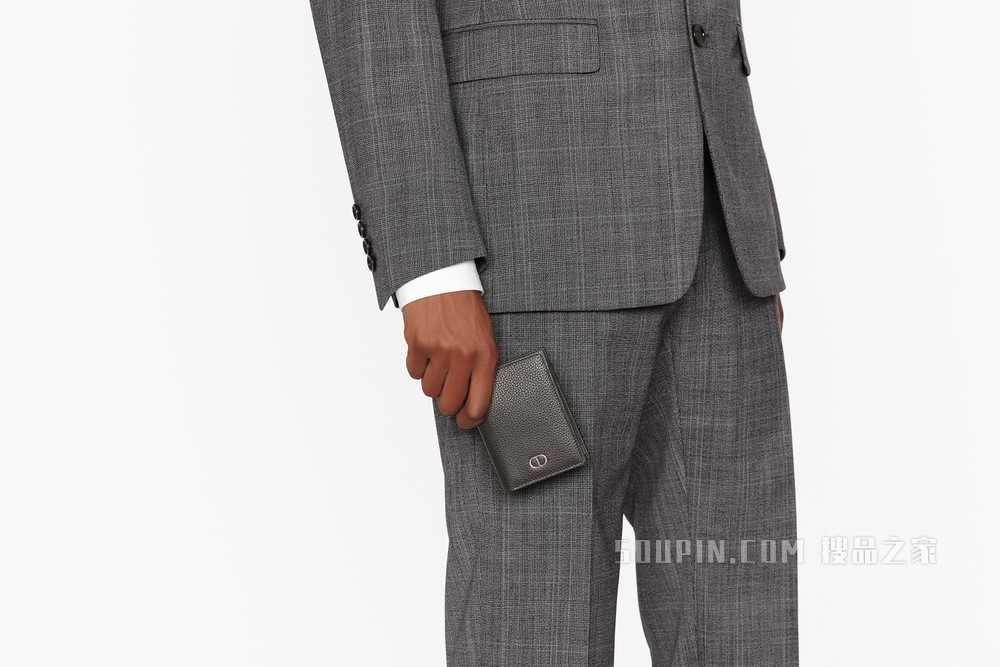 双折卡夹 黑色粒面牛皮革“CD Icon”标志