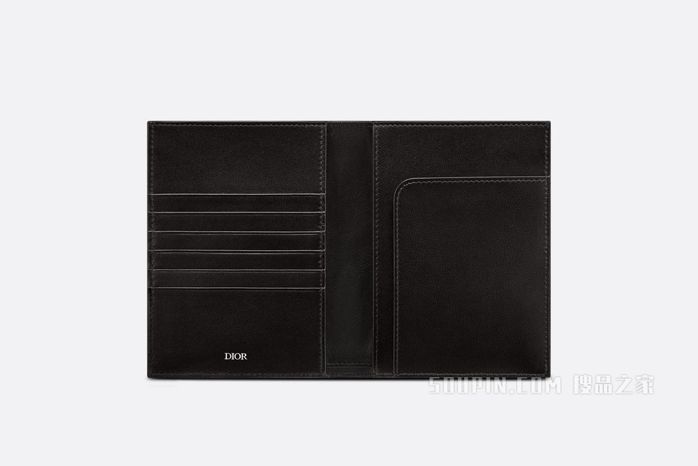 护照套 黑色粒面牛皮革“CD Icon”标志