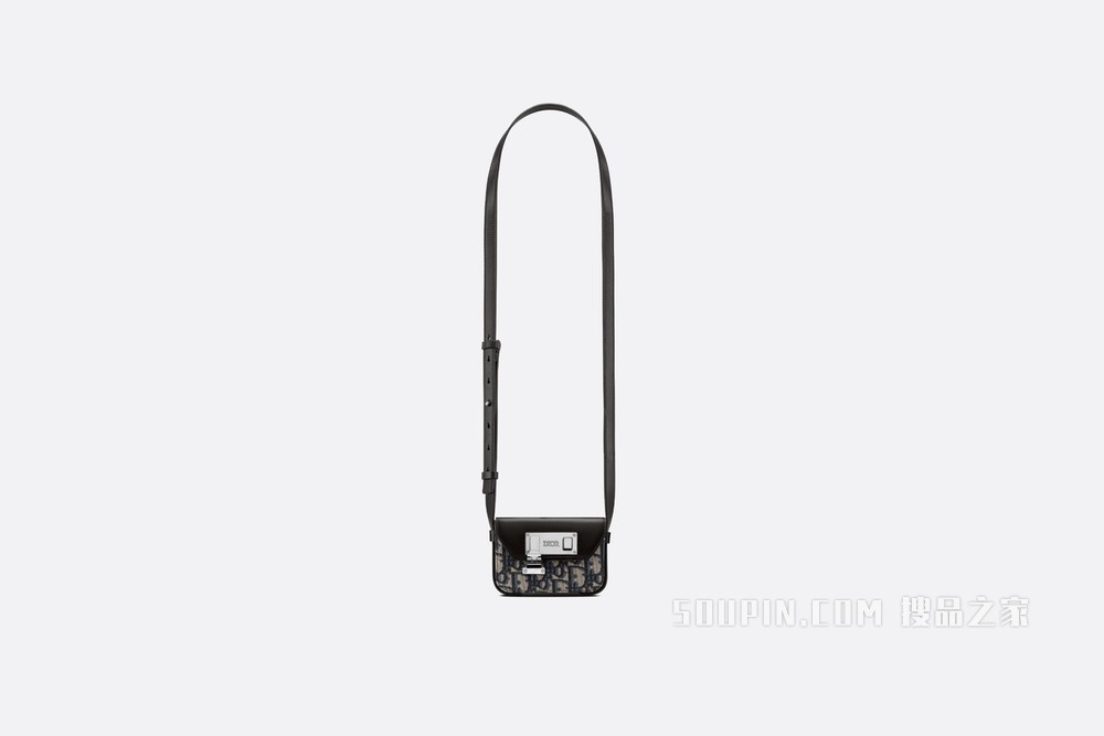 Nano 手拿包 米色和黑色 Oblique 印花与黑色光滑牛皮革
