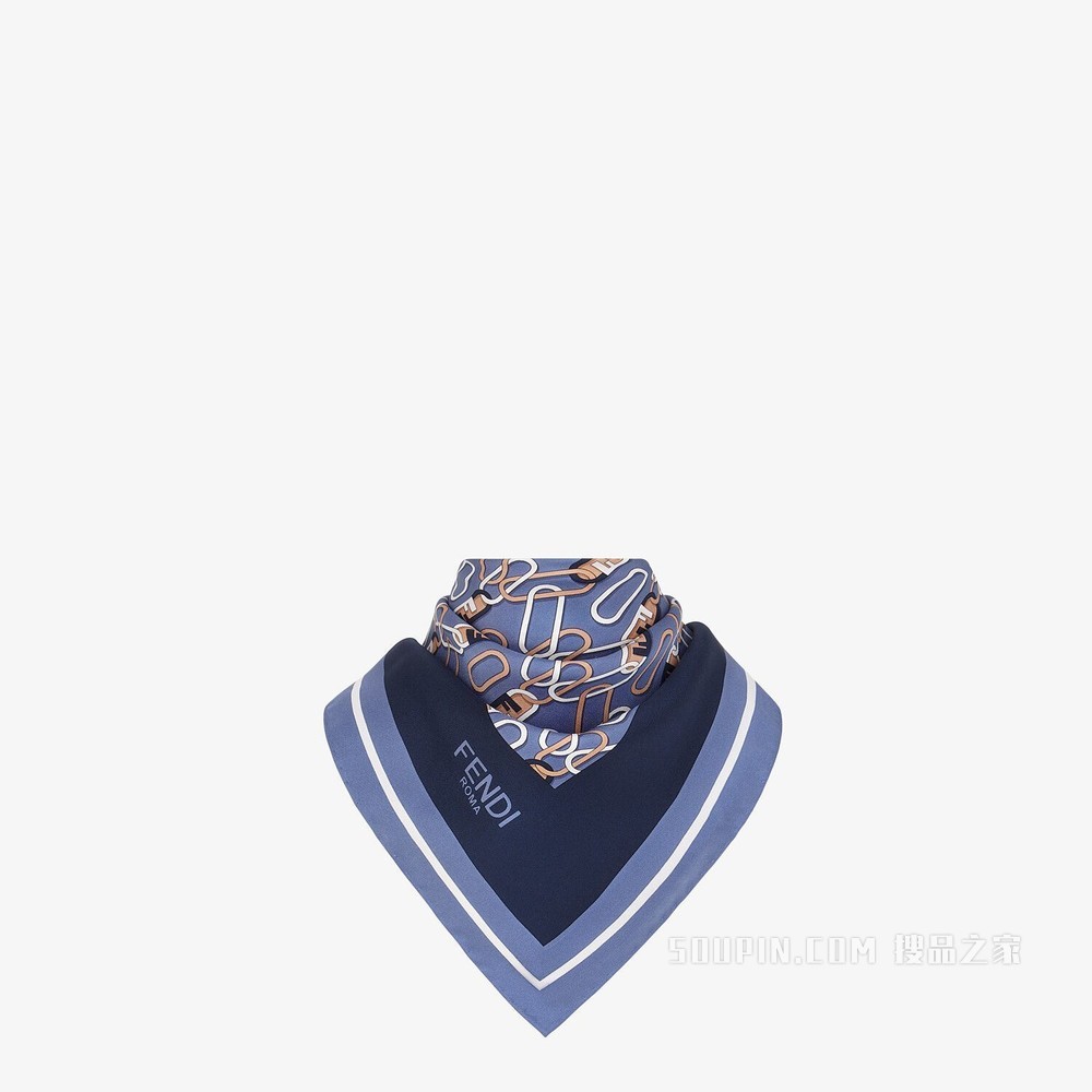 FENDI O'LOCK 围巾 蓝色桑蚕丝围巾