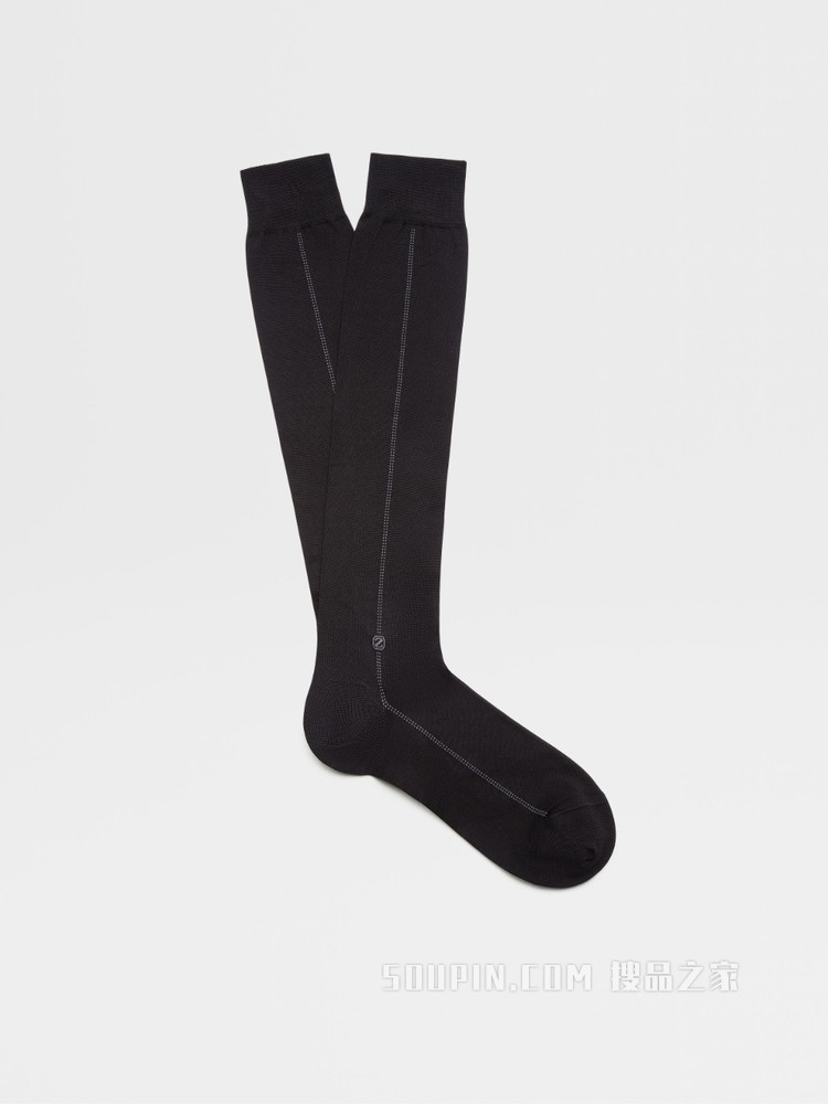 黑色 Baguette 棉质混纺面料中筒袜