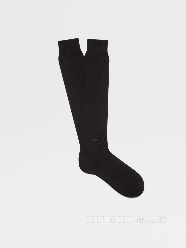 黑色日常 Triple Stitch 棉质混纺面料中筒袜