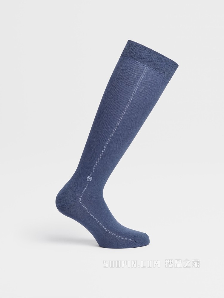 浅蓝色 Baguette 棉质混纺面料中筒袜