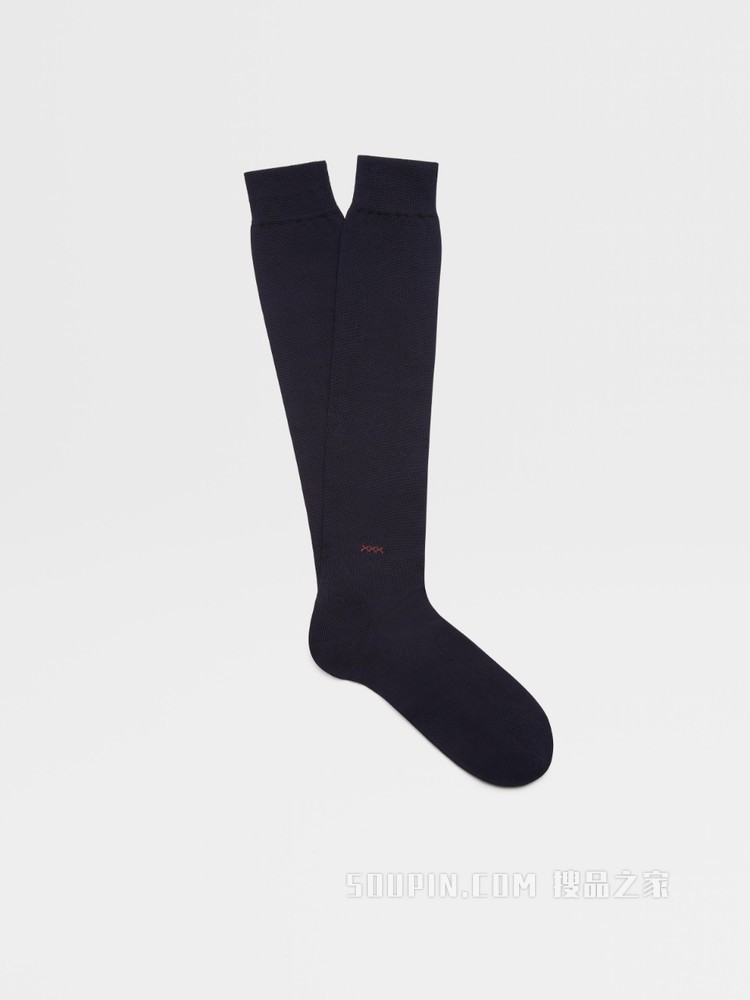 海军蓝日常 Triple Stitch 棉质混纺面料中筒袜