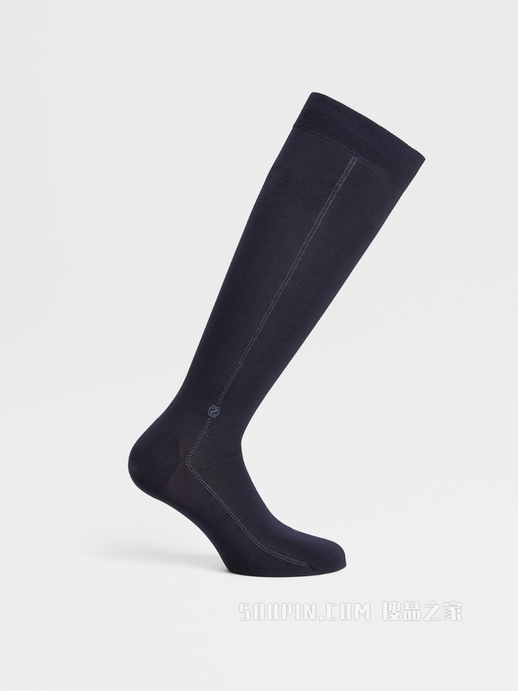 海军蓝 Baguette 棉质混纺面料中筒袜