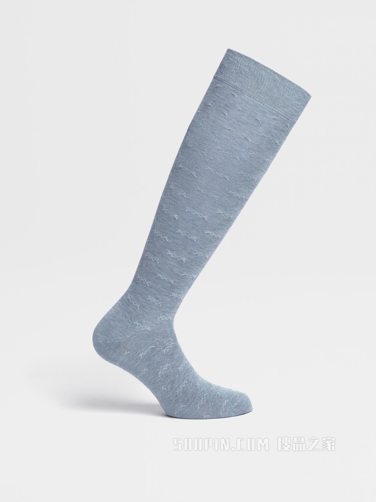 浅蓝色标志性 Triple Stitch 棉质混纺面料中筒袜