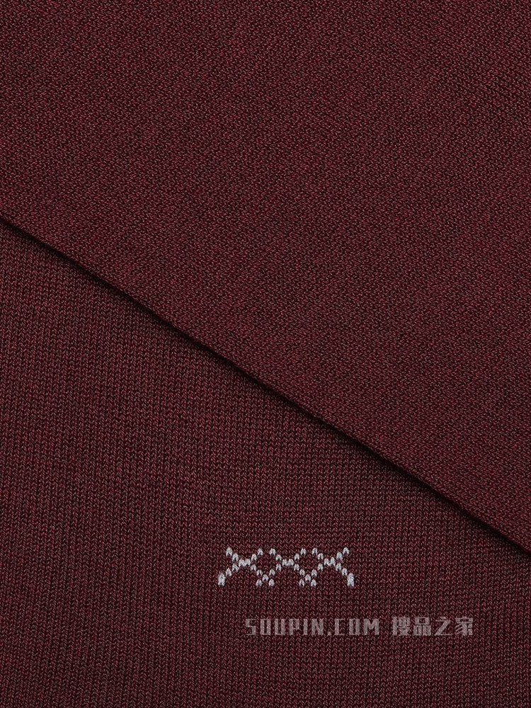 酒红色日常 Triple Stitch 棉质混纺面料中筒袜