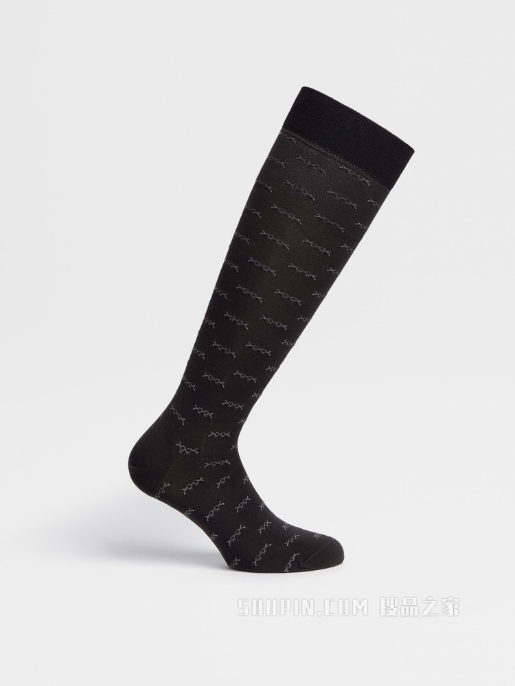 黑色标志性 Triple Stitch 棉质混纺面料中筒袜