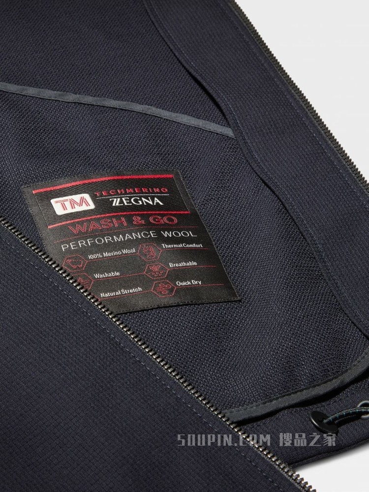 海军蓝细格纹Techmerino™Wash&Go可机洗系列羊毛飞行员夹克