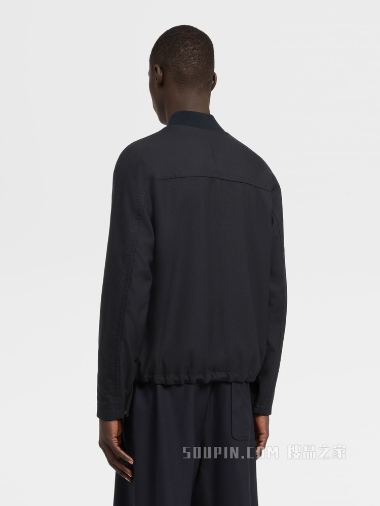 海军蓝细格纹Techmerino™Wash&Go可机洗系列羊毛飞行员夹克